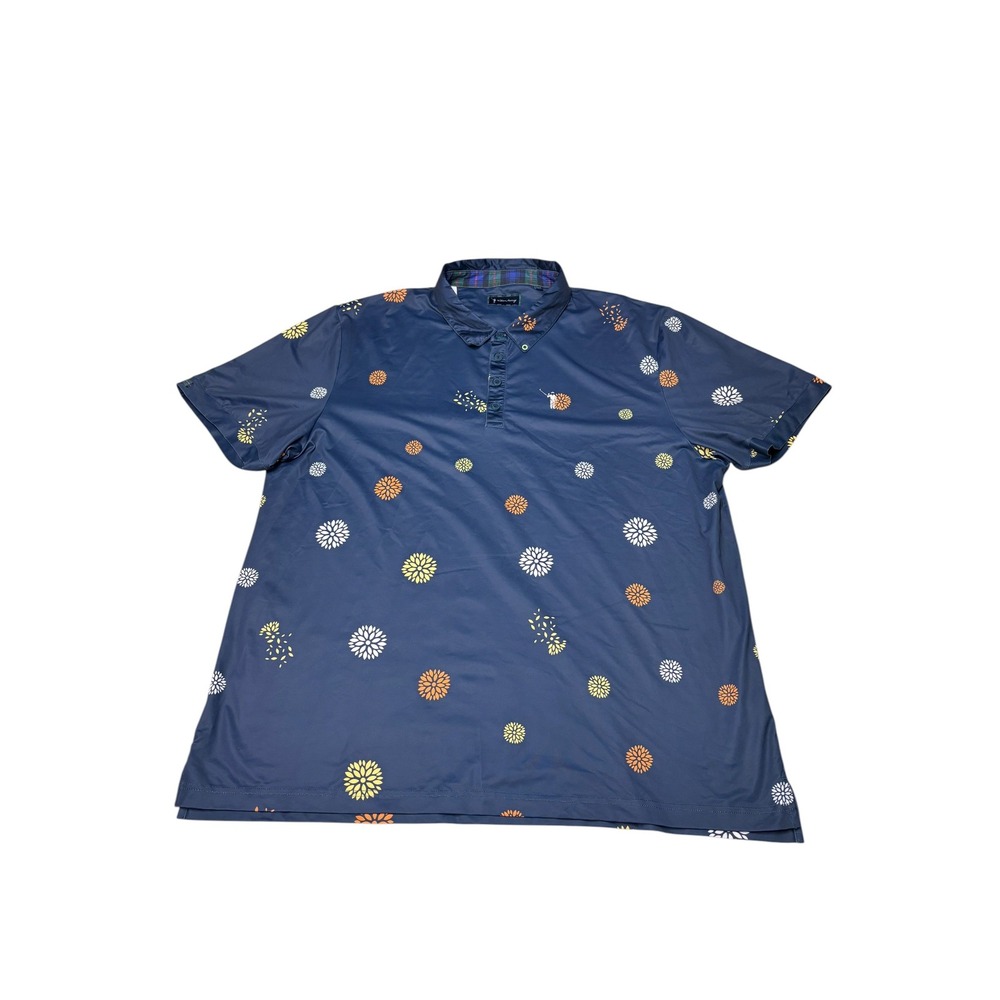 William Murray Golf Polo Shirt Mens XXL Navy Blue Floral Burst Performance Short